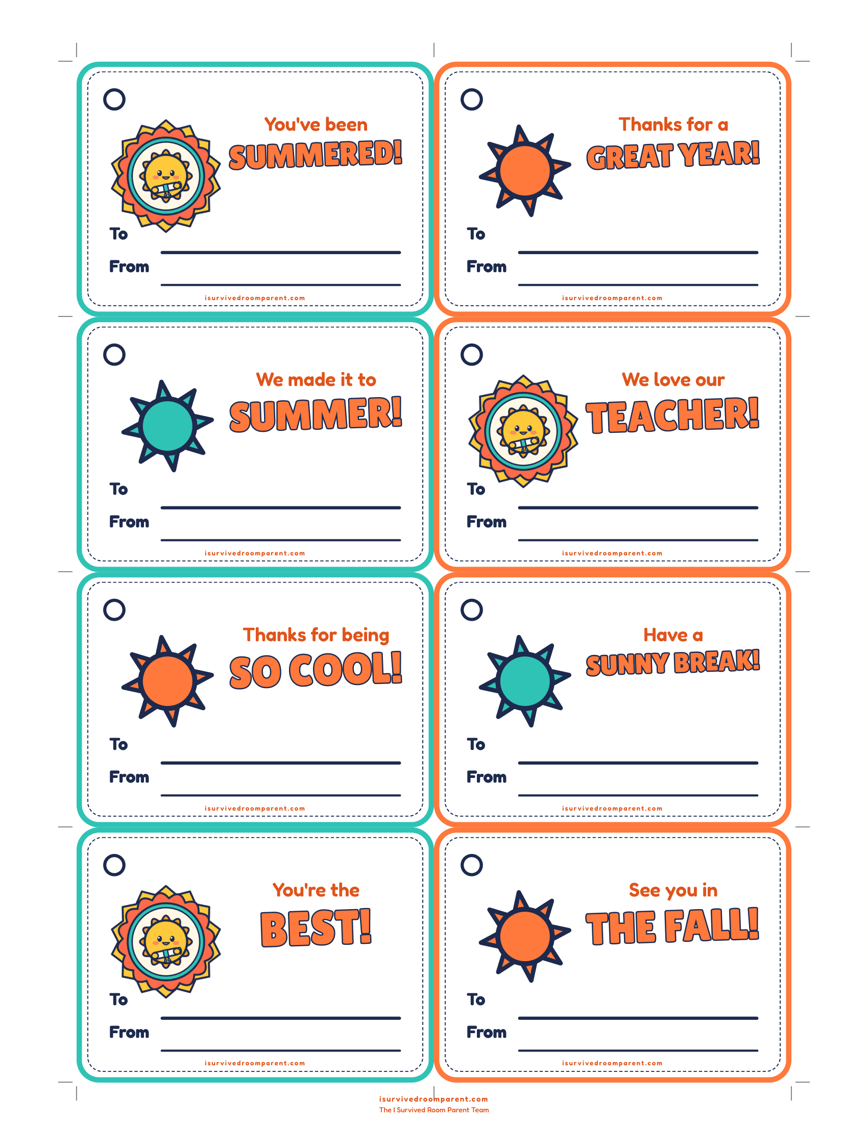 Eight fillable end-of-year To/From gift tags with one-line thank-you messages