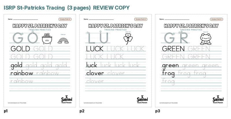 Free St. Patrick's Day tracing worksheets printable for preschool and kindergarten