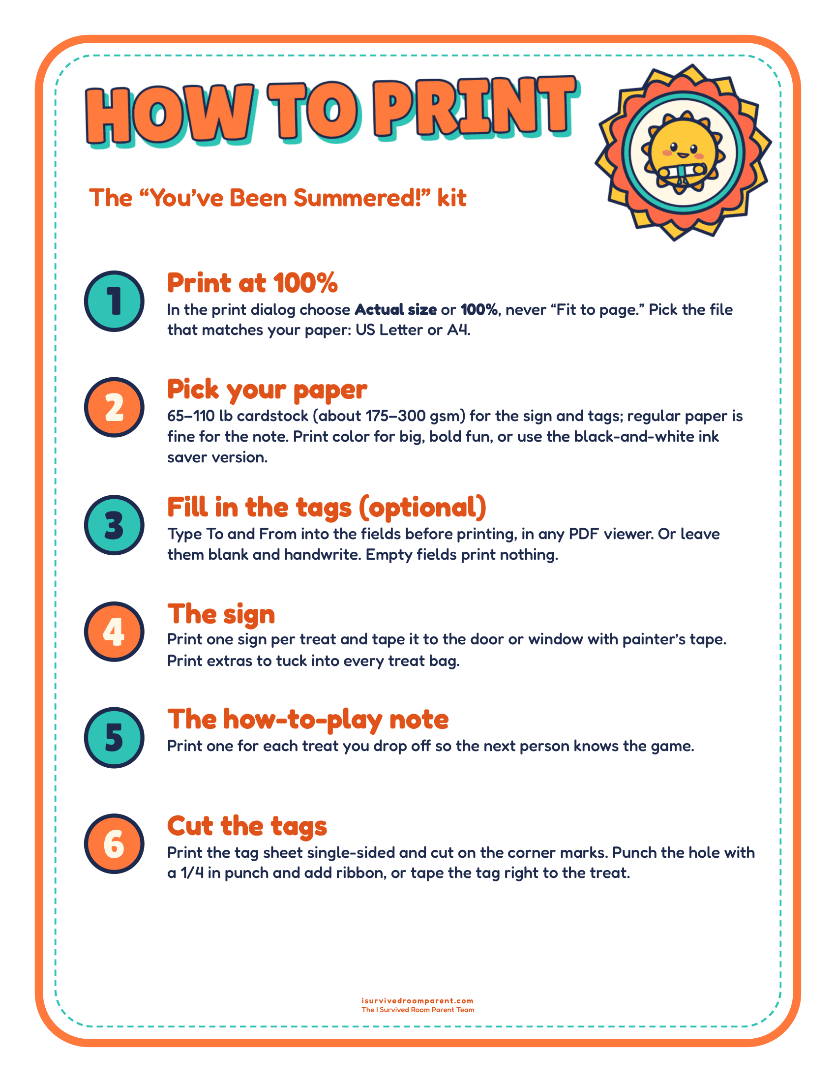 How to print guide for the You've Been Summered end-of-year printable kit