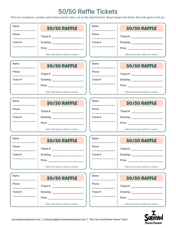 Free 50/50 Raffle Flyer, Tickets and Seller Log | PDF