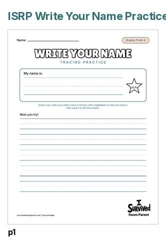 Free write your name practice worksheet printable for preschool and kindergarten