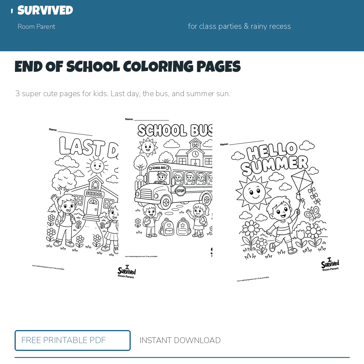 End of school coloring pages: last day, the school bus, and hello summer