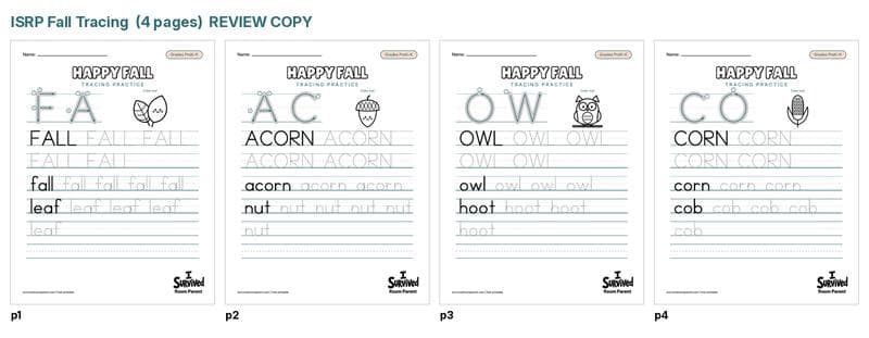 Free fall tracing worksheets printable for preschool and kindergarten