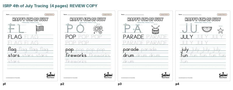 Free 4th of July tracing worksheets printable for preschool and kindergarten
